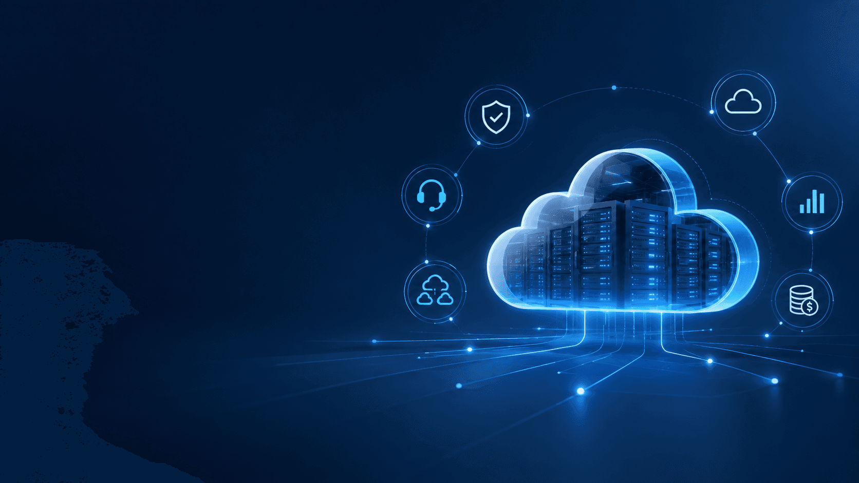 Futuristic cloud infrastructure with managed cloud service icons