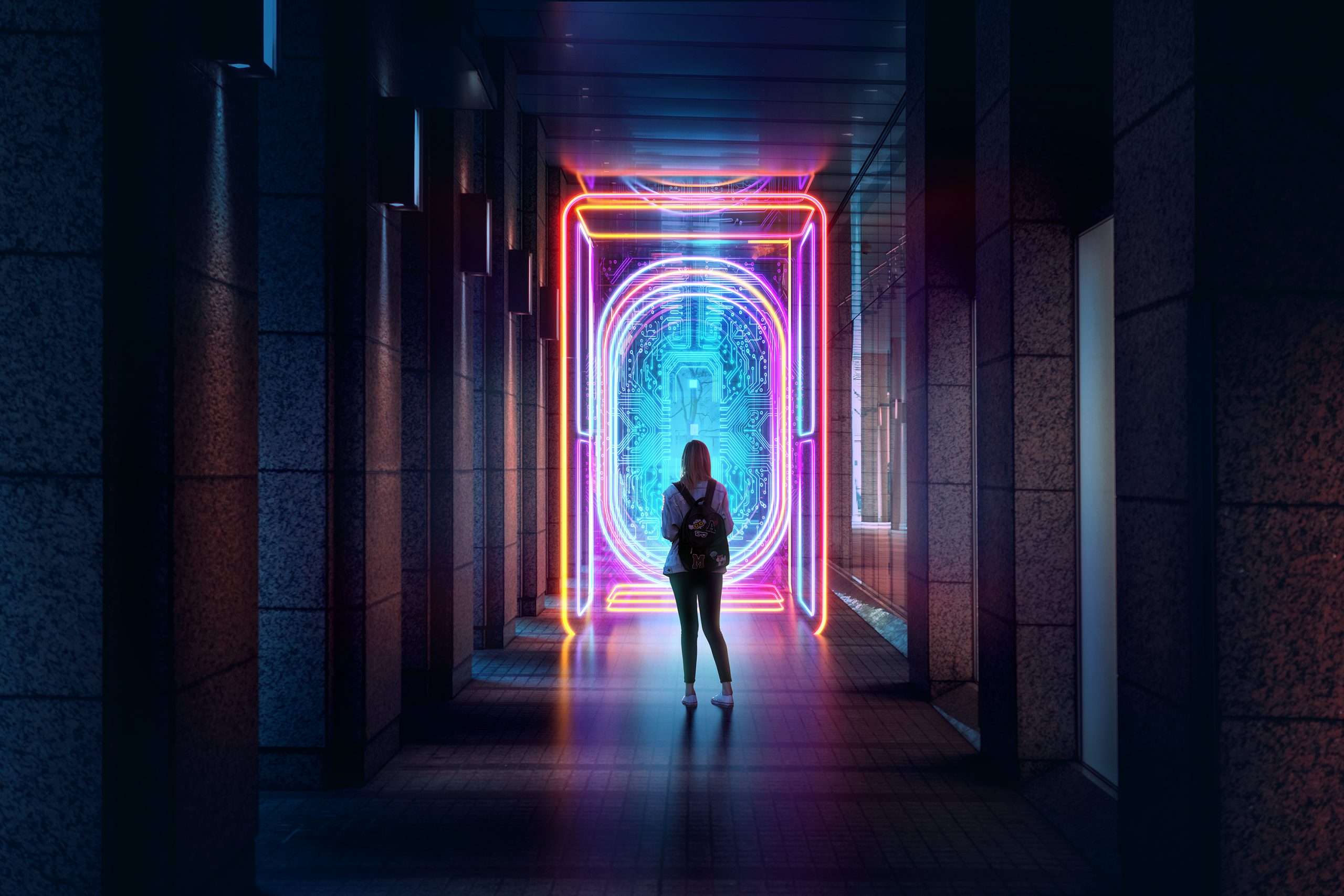 girl stand for the dark lighting room